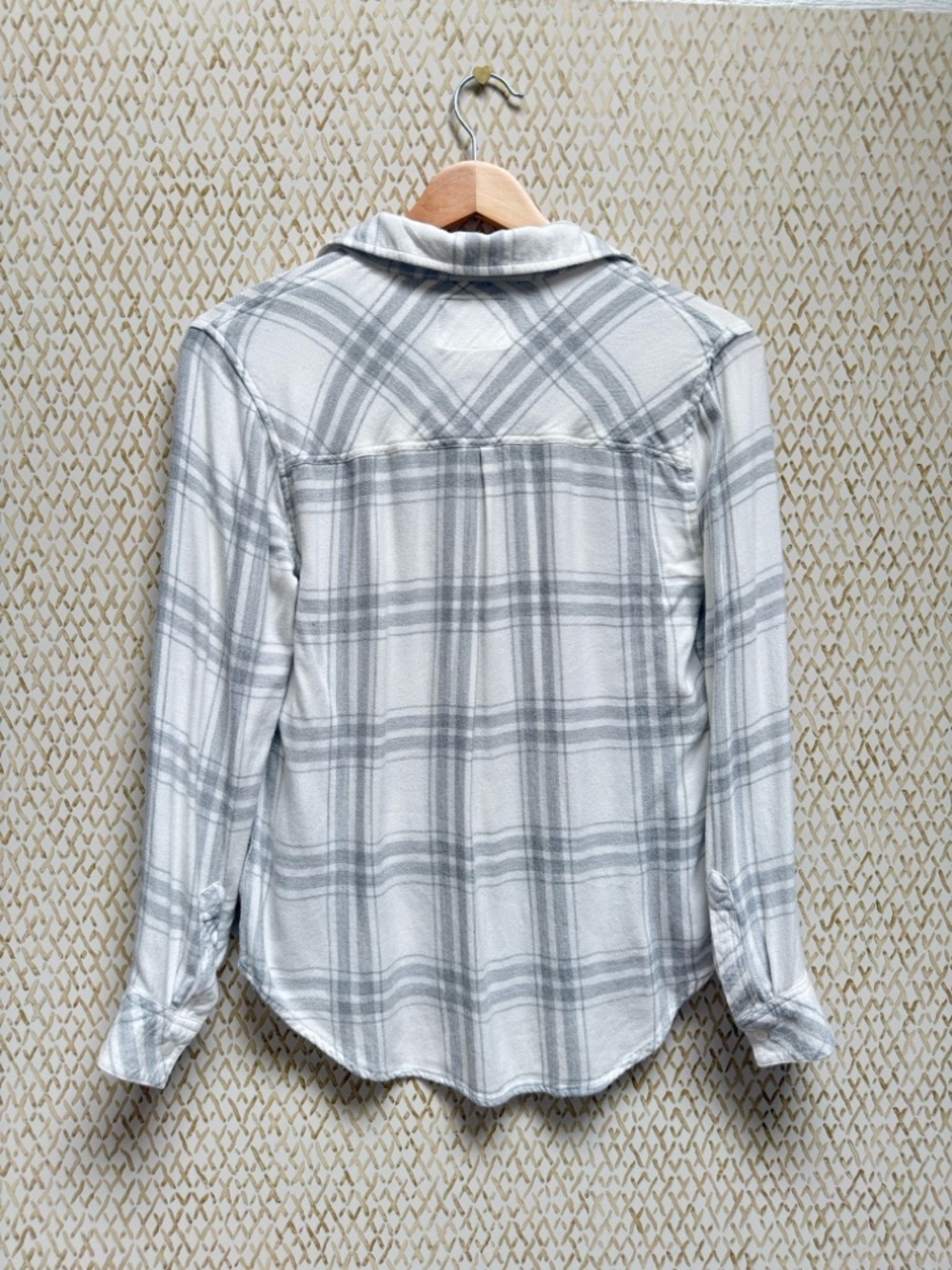 Rails Hunter Plaid Button Down Shirt White Gray Soft Flannel-Style Top XS - Picture 4 of 9